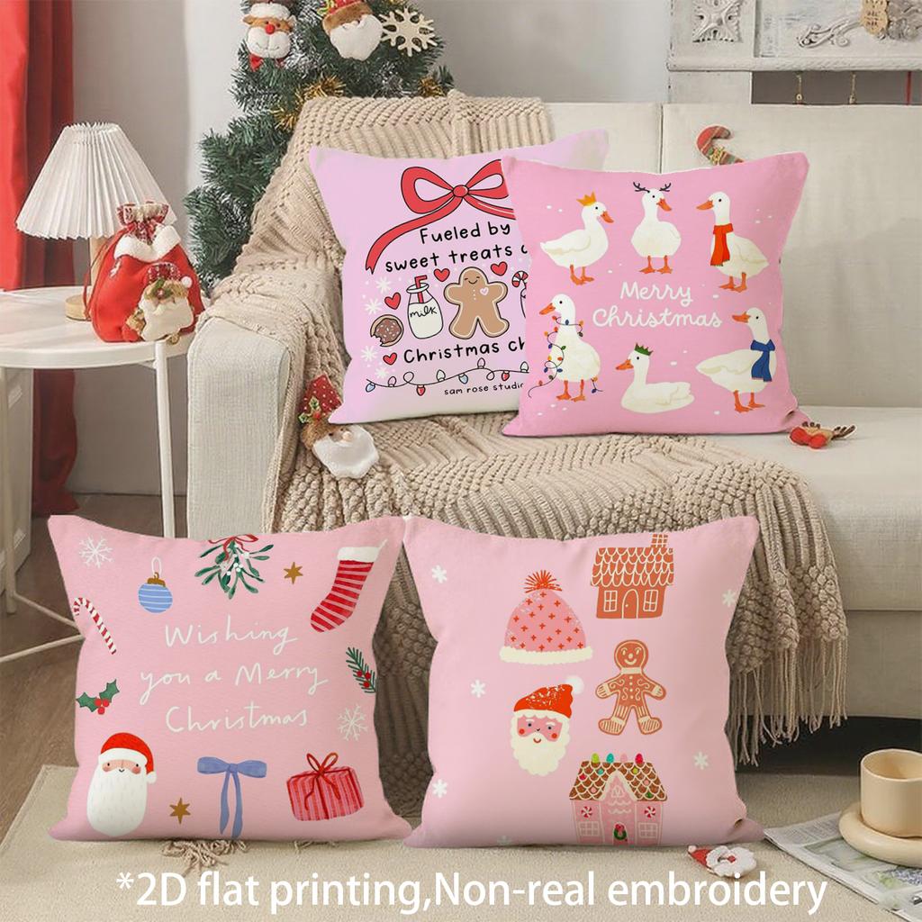 Christmas Pink Throw Pillow Covers Pattern Cushion Cover Suitable for Sofa Bedroom Car Pillow Cover