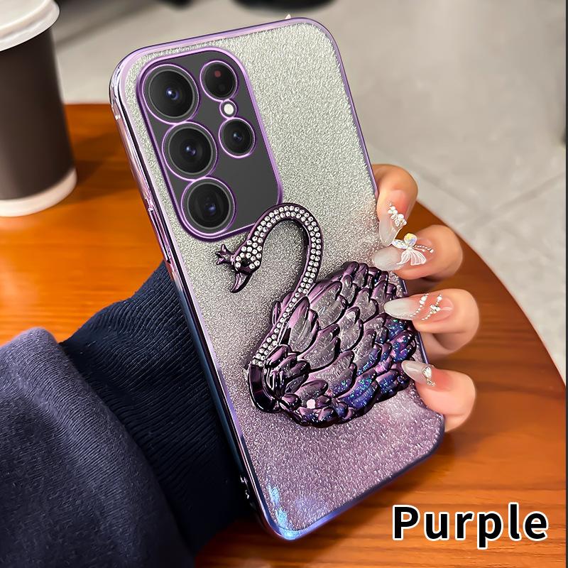 Suitable for Samsung S25 Ultra Quicksand Diamond Inlaid Swan Bracket Mobile Phone Case A17 Flash Powder A35 Anti Fall A52 Soft Shell 6