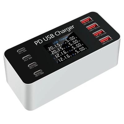 WLX-A9 65W 8-Θυρών Φορτιστής USB PD 4USB-A+4USB-C PD Γρήγορη Φόρτιση Επιτραπέζιος Σταθμός Φόρτισης Βύσμα ΕΕ Βύσμα ΗΠΑ με Καλώδιο AC Μήκους 1,2Μ