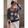 V Neck Long Sleeve Flower Pattern Knit Cardigan Sweater