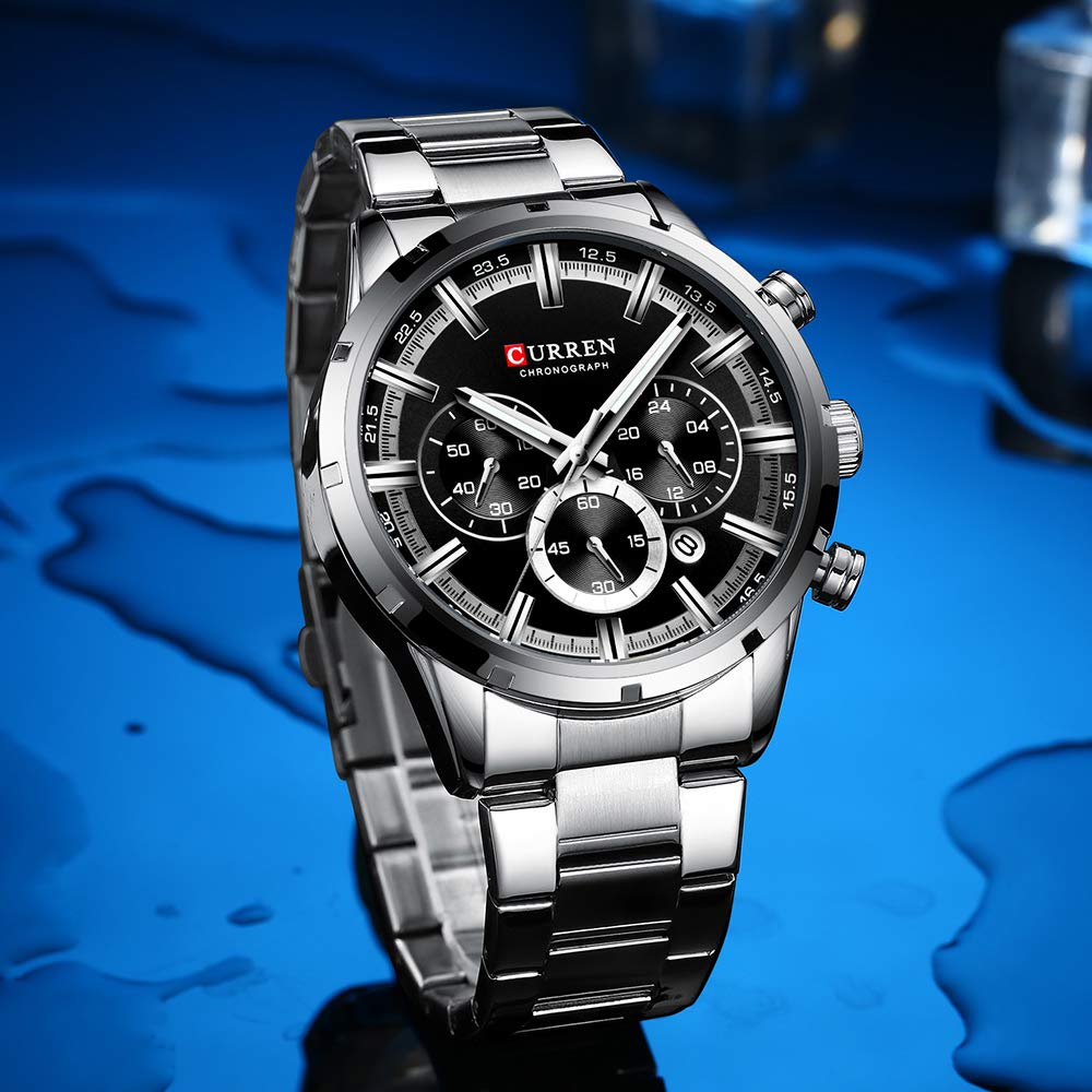 CURREN Sports Watch Unique Design Stainless Steel Automatic Date Chronograph Men's Fashion Casual Quartz Watches
