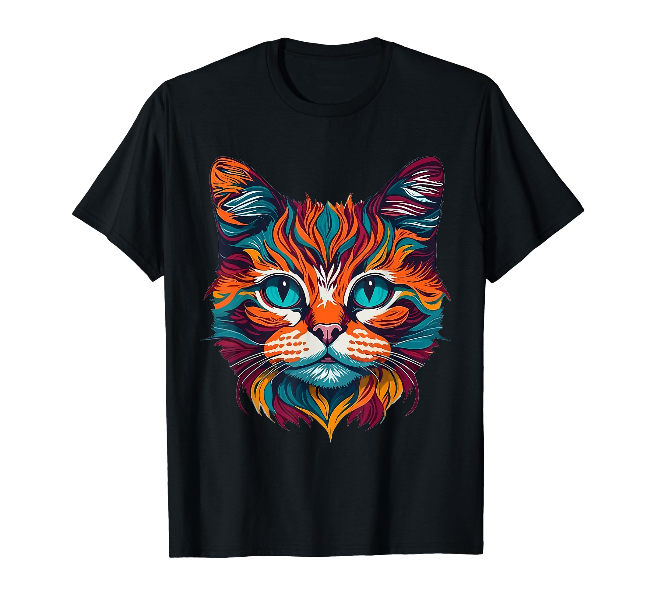 

Kaleidoscope Kitty Trippy Art Multicolor Cat Face Graphic T-Shirt