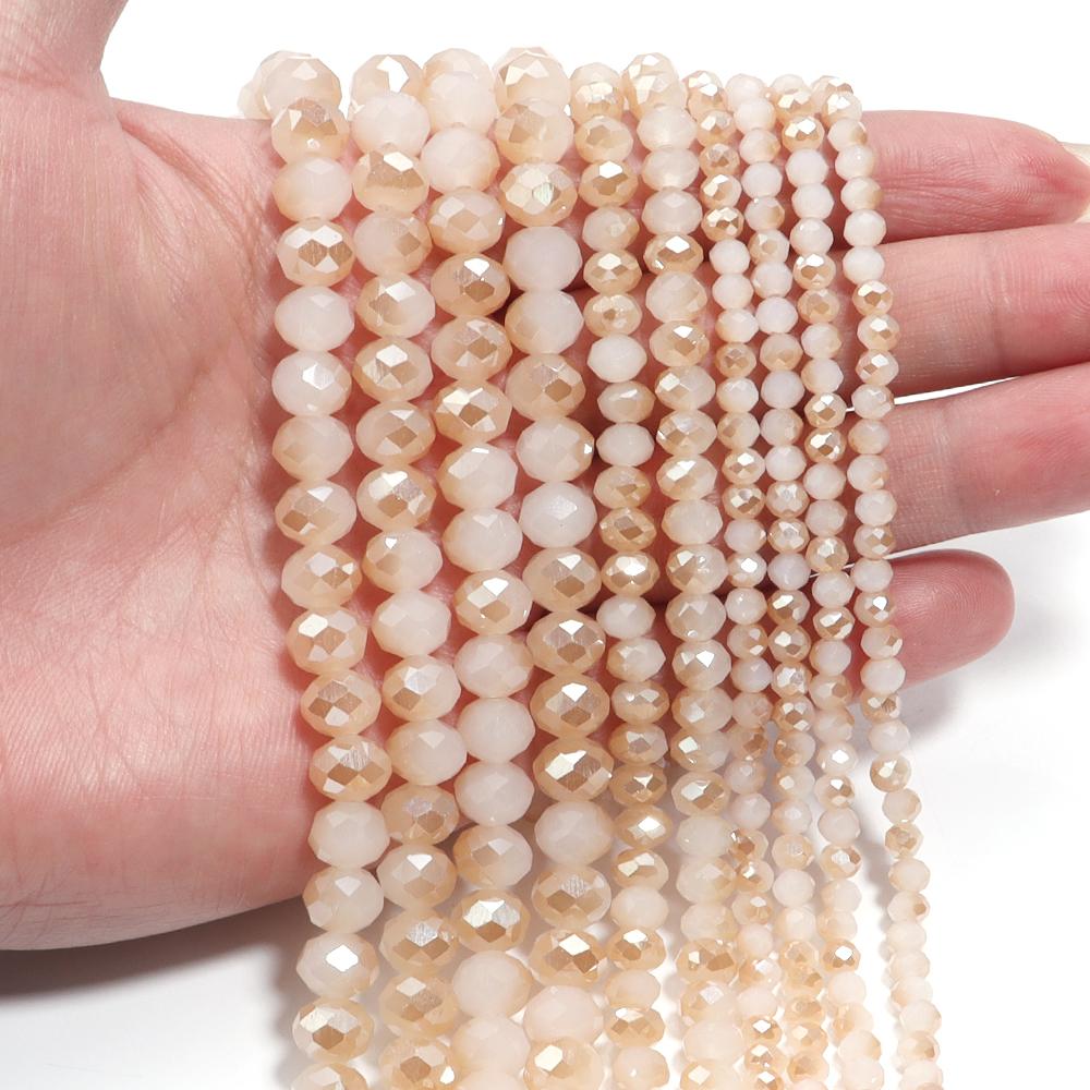 4/6/8mm Austria Faceted Crystal Beads White Jade Amber Glass Loose Beads For Jewelry Making DIY Bracelets Necklace Accessories