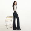 Dark blue high-waisted slightly pulled jeans women's American non-stick leg elastic Spice girl straight-leg flared pants