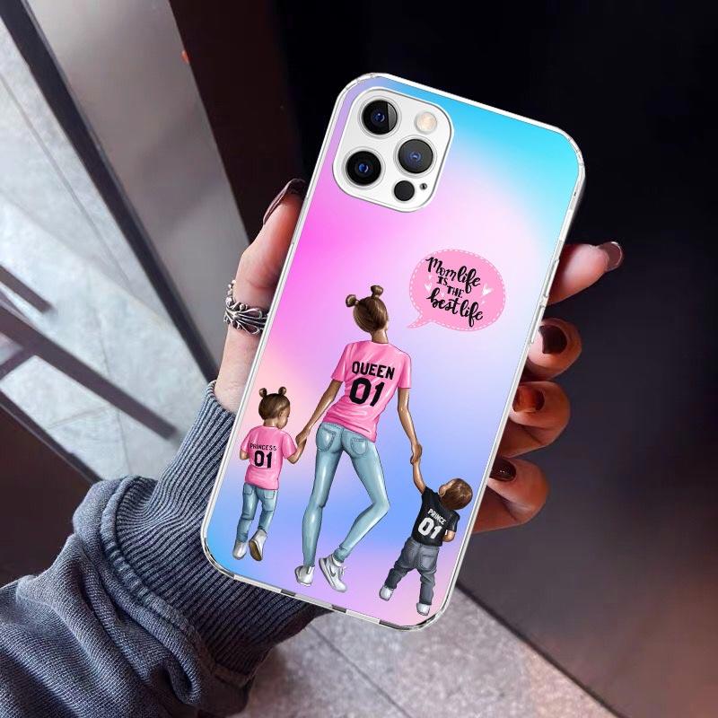 Woman Fashion Girl Super Mom Baby Phone Case For iPhone 17 Air 11 13 Mini 14 15 Plus 16 12 Pro Max 16E SE 7 8 Pattern Soft TPU B iPhone 12 (12 Pro)