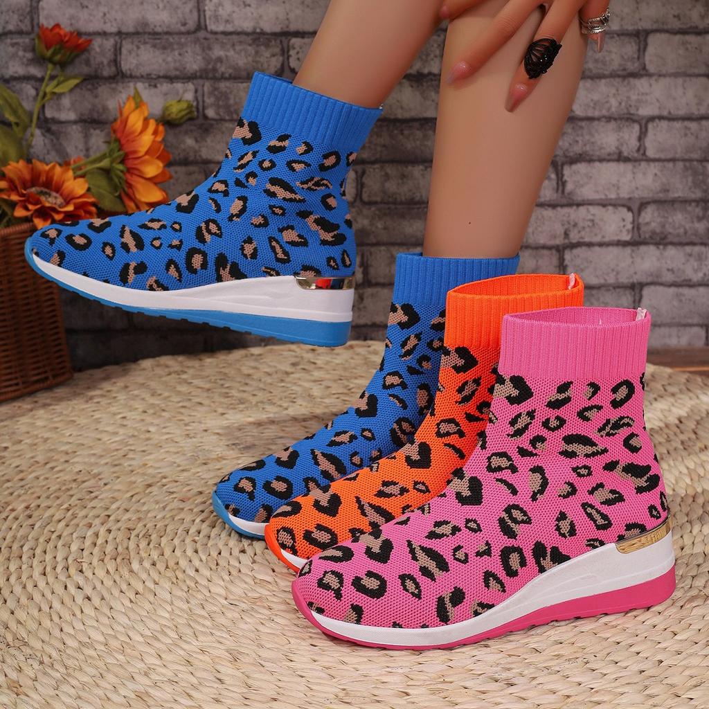 Fashion Print Random Women Shoes Ankle Sock Boots 2024 New Winter Women Chelsea Boots Wedges Shoes Casual Fashion Sexy Chaussures Femme