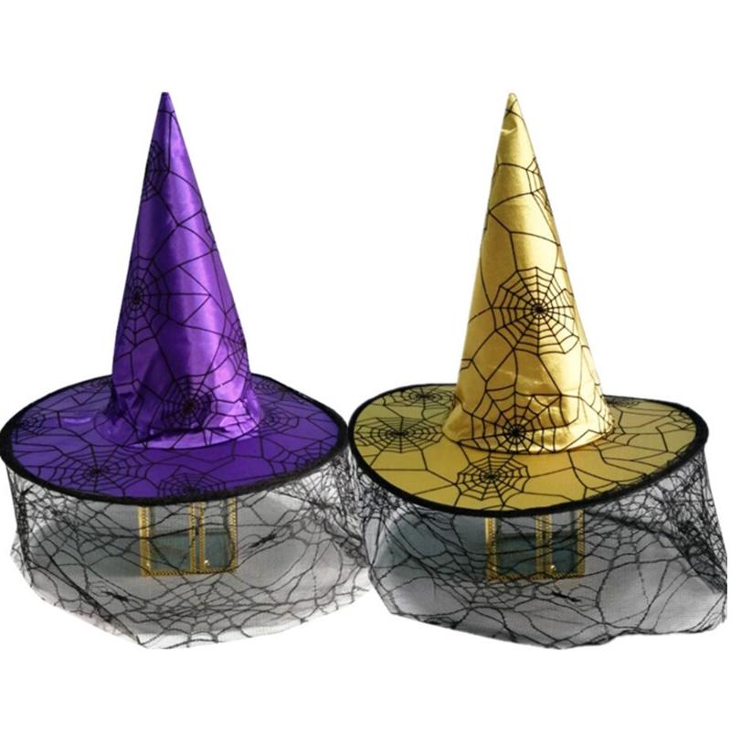 Witch Hat Masquerade Ribbon Wizard Costume Top Pointed Caps Cosplay Props Party