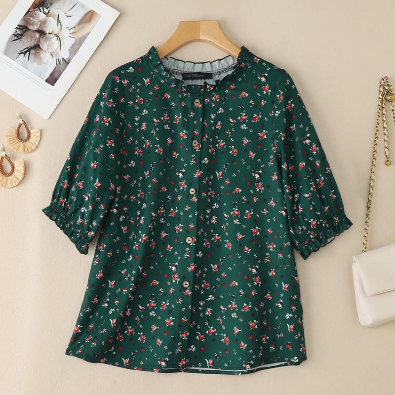ZANZEA Women Casual Round Neck Short Sleeve Summer Floral Print Blouse