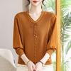 Fashion Casual V-Neck Lace-Up Knitwear Pullover for Women: Long-Sleeved Mother's Day Top