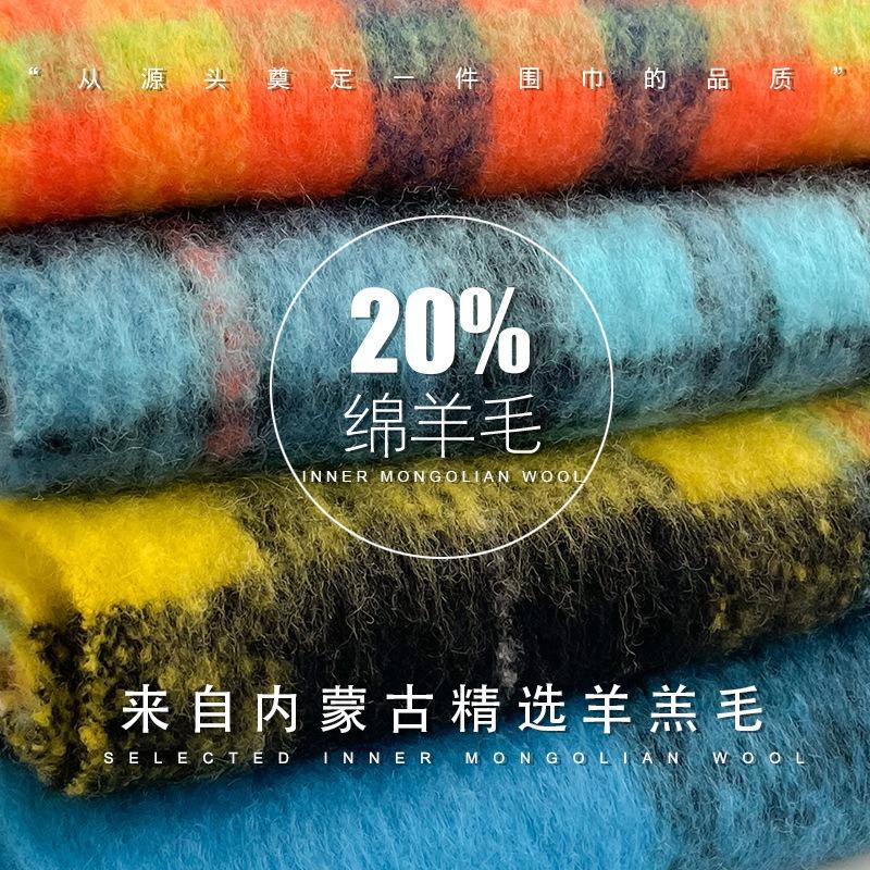100 Wool Scarves Women's New Atmosphere Autumn and Winter Versatile Black and White Plaid Cashmere Scarf