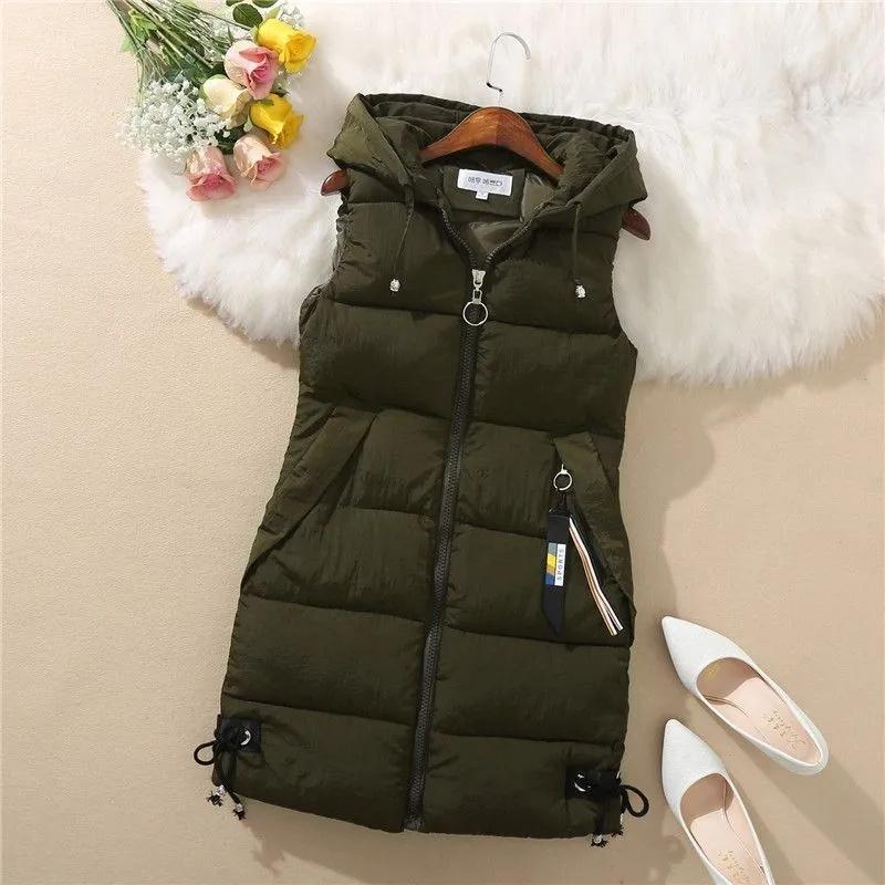 Autumn Women Vest Winter Puffer Parkas Coat Casual Pocket Hooded Waistcoat Female Sleeveless Jacket  Outerwear