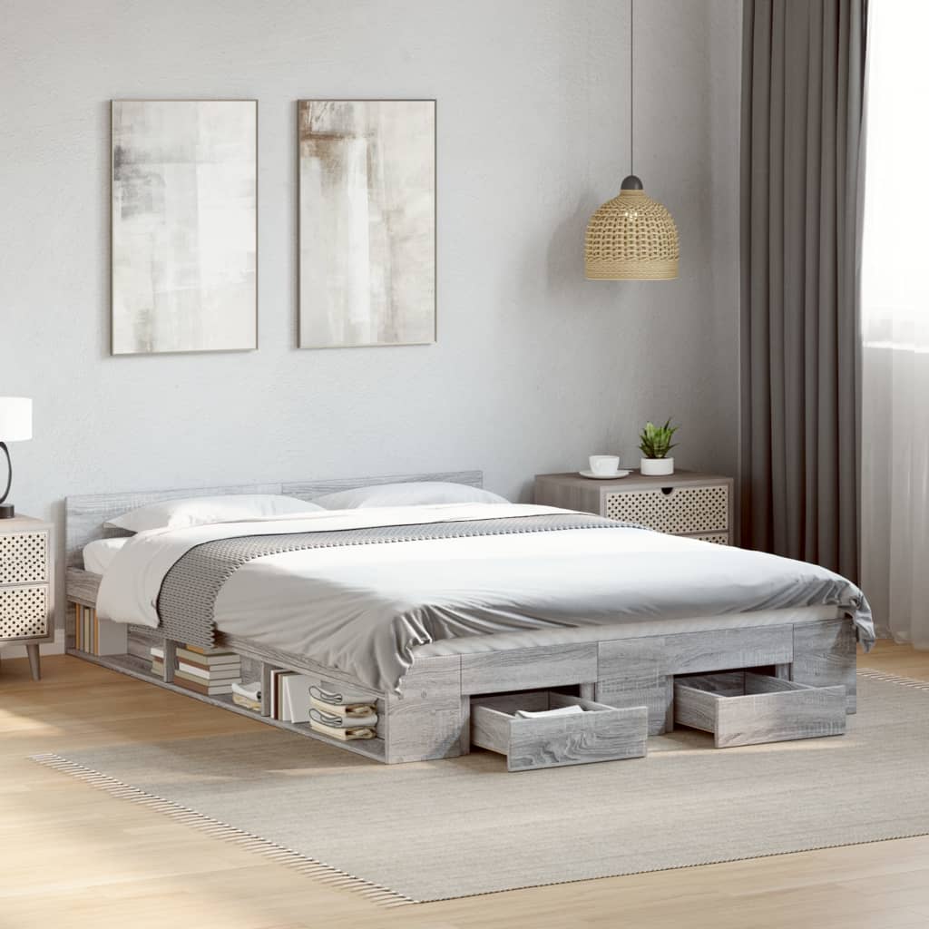 Bed Frame with Drawers Grey Sonoma 120 x 190 cm Particleboard