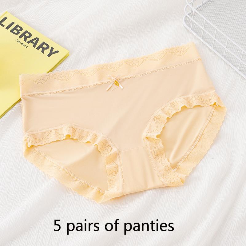 Summer Gentle Non-marking Ladies Panties Ice Silk Mid-waist Mid-calf Cream Summer Nude Teenage Panties Bikinis Brazilianas Hipsters Sleeps Retros