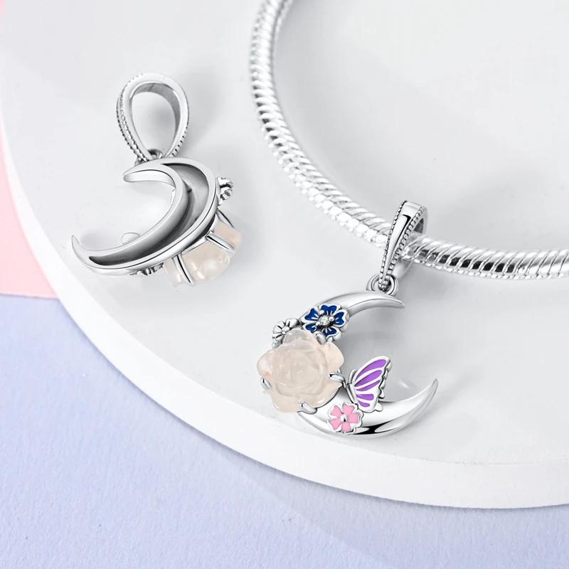 Charms Plataluminous Butterfly Flower Moon Beads Fit Originalbracelets Charms For Women Jewelry Diy Making Gifts