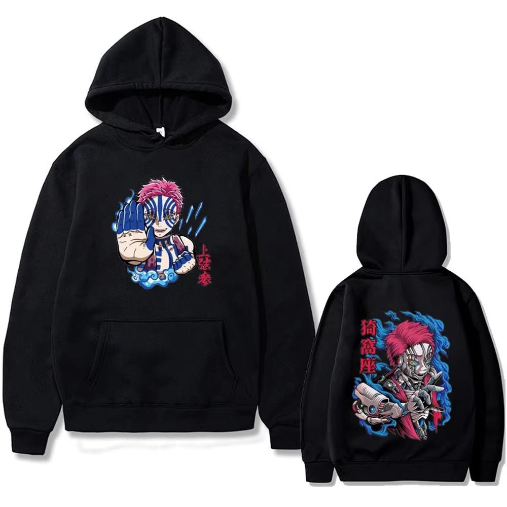 Anime Demon Slayer Akaza Double Sided Print Hoodies Men Women Clothing Cartoon Oversized Pullover Male Fashion Sweatshirts