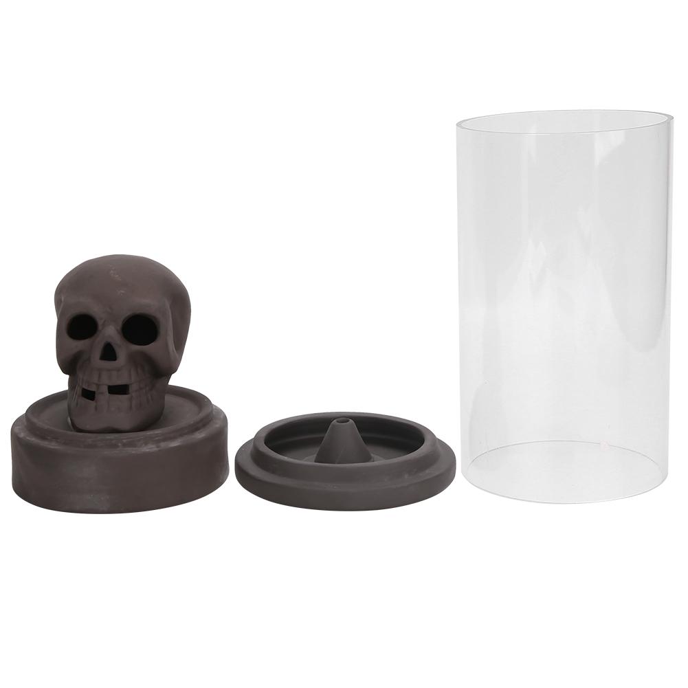Backflow Incense Burner Purple Clay Skull Head Windproof Home Decoration with LED Lampshade for Halloween