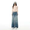 Khaki Low-Waist Washed Straight-Leg Retro Women's Casual Pants