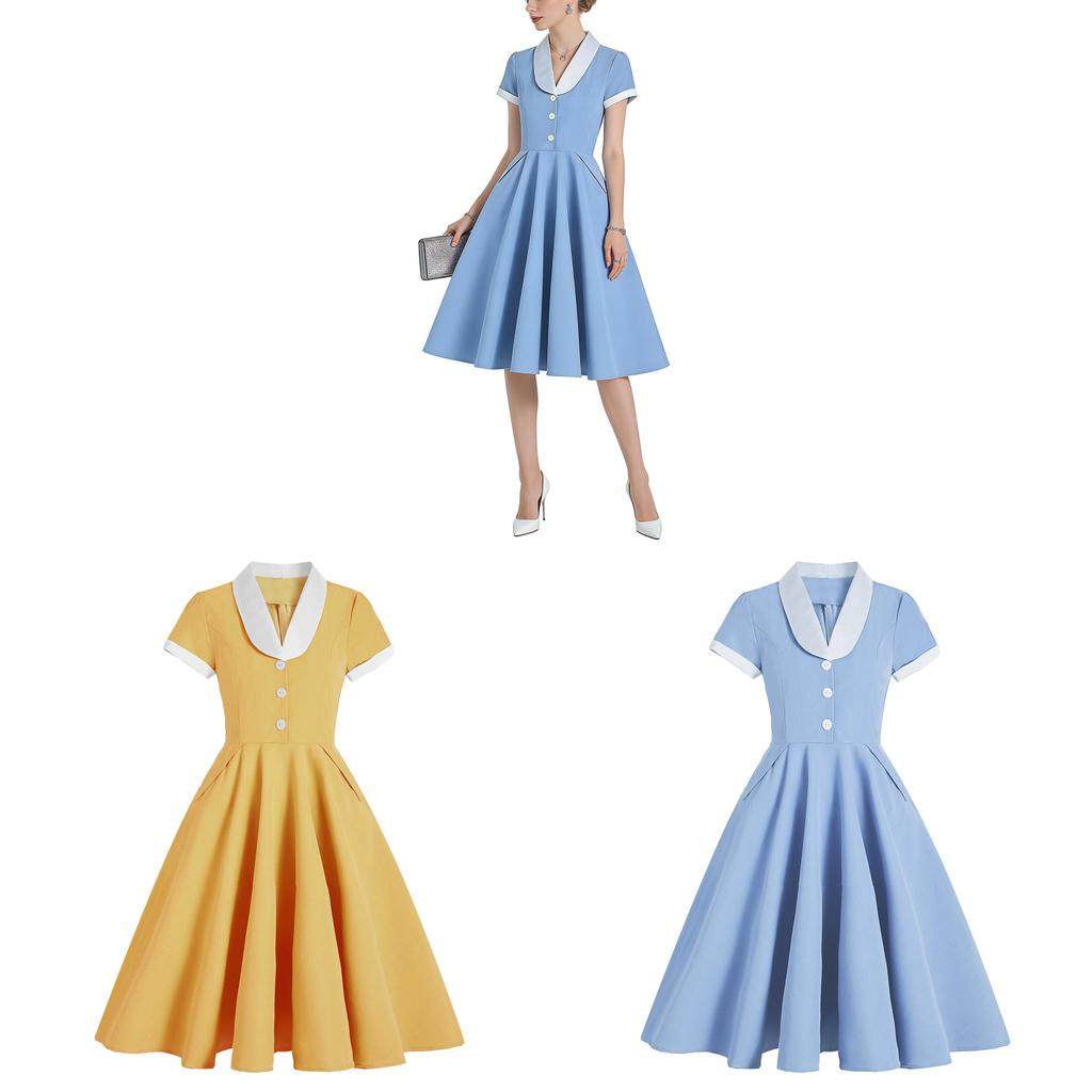 Summer Vintage A Line Dress With Pockets For Party And Casual Wear