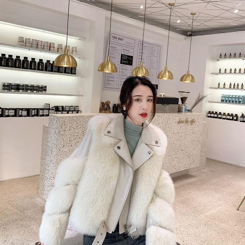

Цельнокожаная имитация лисьего меха куртка из искусственного меха женская локомотивная короткая тонкая шуба из искусственного меха 2XL белый