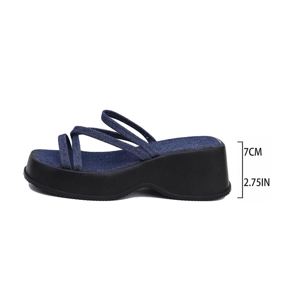 Muffin platform slippers women's summer new European and American foreign trade thin belt medium heel casual women's Roman sandals