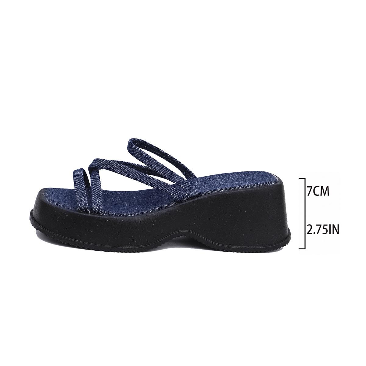 

Muffin platform slippers women s summer new European and American foreign trade thin belt medium heel casual women s Roman sandals 42 синий