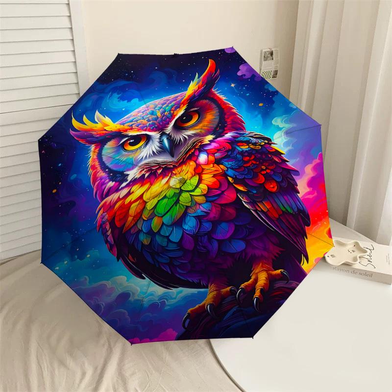 

1PC Colorful Owl Fantasy Umbrella-8-Rib Reinforced, Automatic Open, Lightweight & Durable, Cute Fashion Accessory for Outdoor-W113