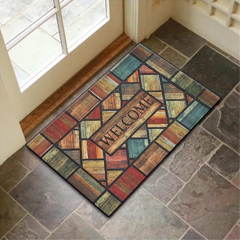 

VIKAMA Stone Wood Grain Crystal Velvet Floor Mats Entryway Door Mats Entry Non-Slip Foot Mats Home Decoration Small Rugs Carpet 40X60CM(1.3X2FT