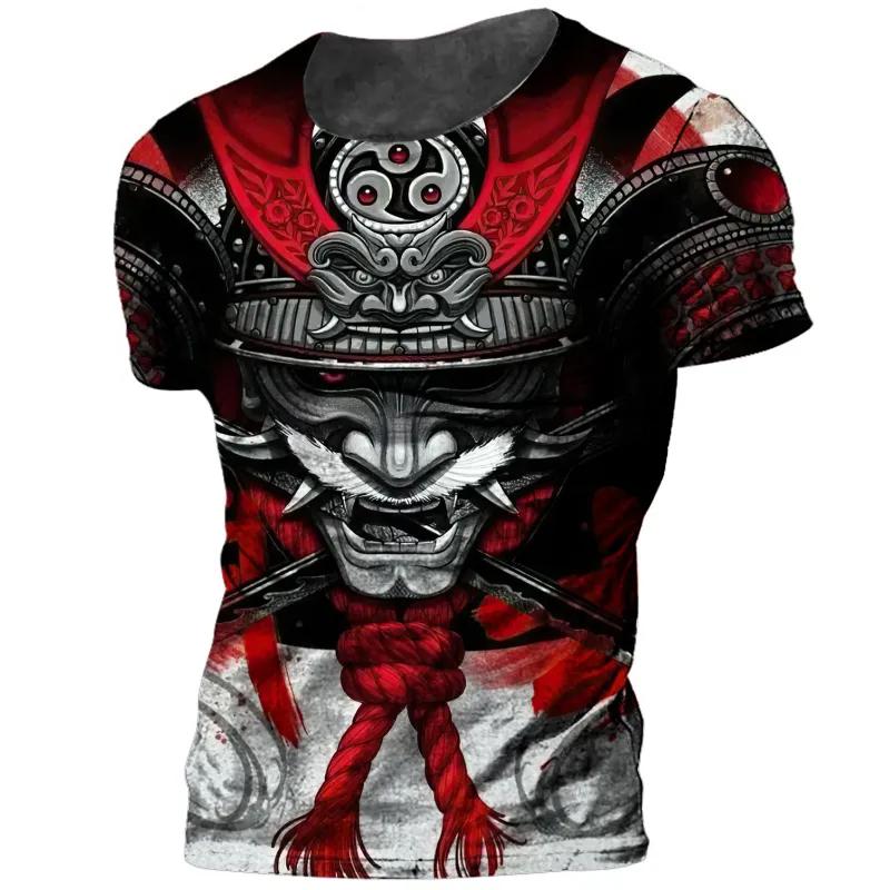 Shogunate Japanese Samurai Print Harajuku Fashion Men Round Neck Short Sleeve T-shirt Loose Comfortable Oversized Top Quick Dry