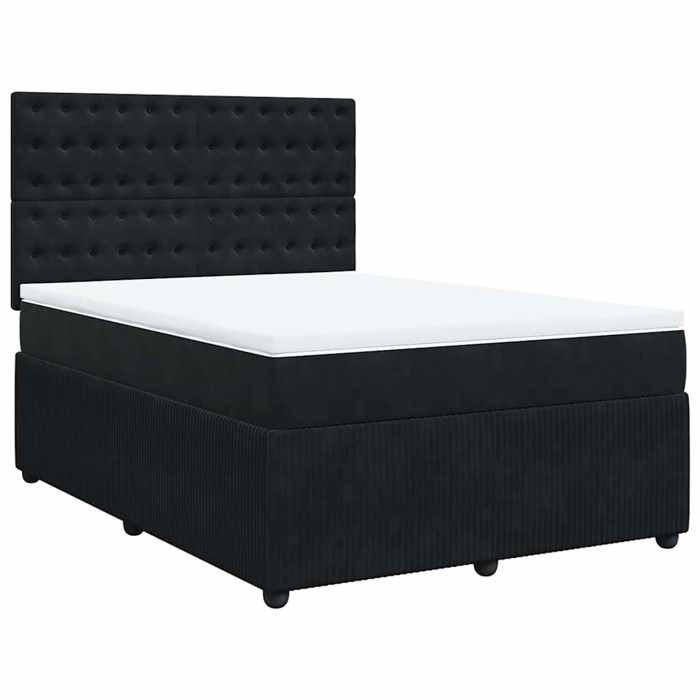 Exclusive House - Slatted Bed Base with Mattress Black 140x190 Cm Velvet