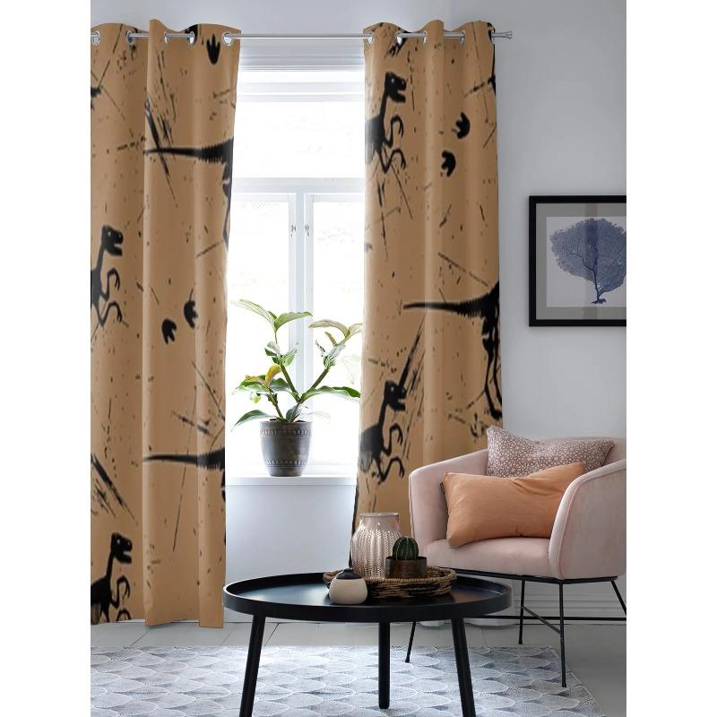 Занавеска на окно со скелетом динозавра для гостиной — фото 4