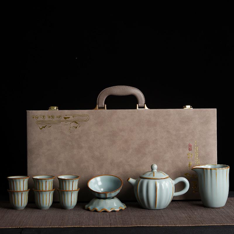 

Ru Kiln Tea Set Business Gifts Household Activities Festival Souvenirs Ceramic Kung Fu Tea Set Gift Box Over Eight-piece Set