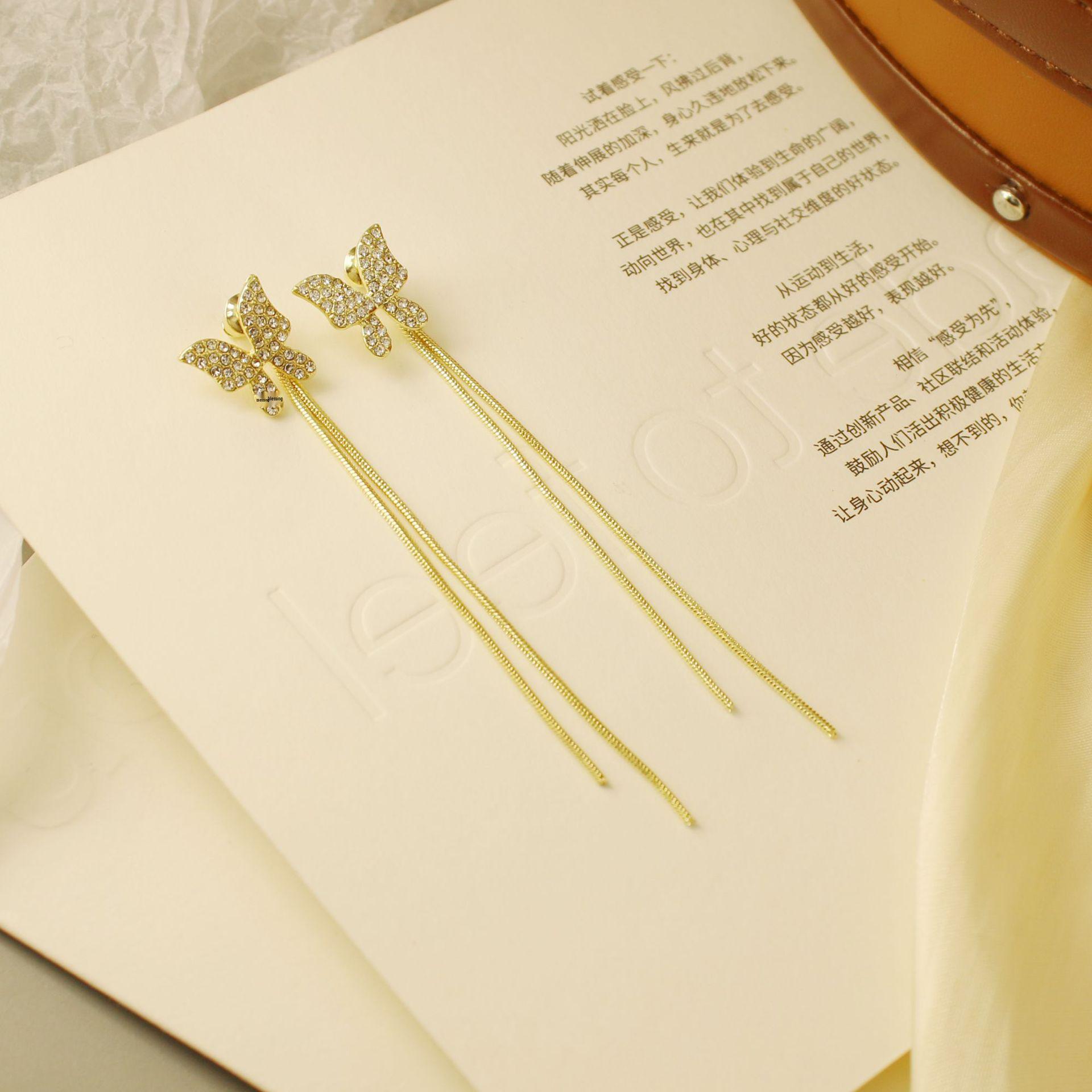 Elegant Black Butterfly Rhinestone Tassel Earrings - Versatile Two-Way Wear Trendy Accessories