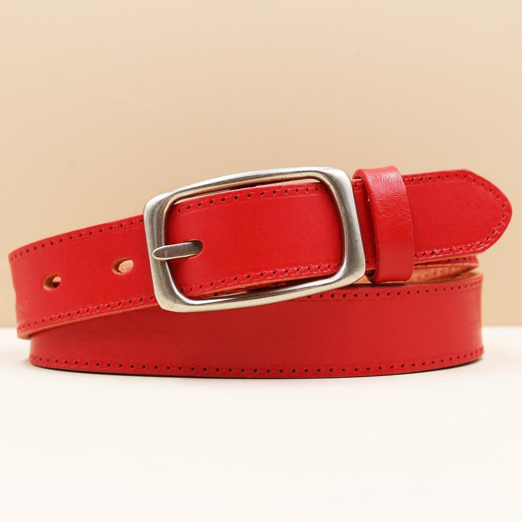 Rare Color Women's Cowhide Buckle Belt - Simple, Versatile, Retro Korean Style for Jeans