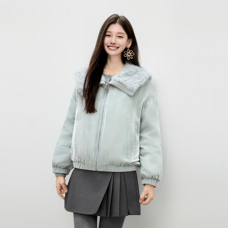 Qiusu Yiren 2025 Winter Faux Fur Collar Short Down Jacket