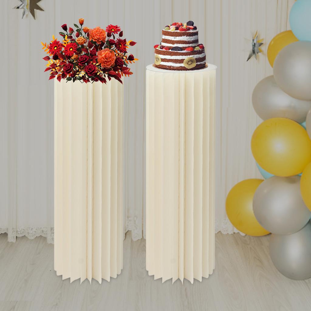 2-Pack Foldable Cardboard Centerpiece Stand, Cylinder Flower Display Column, DIY Wedding Party Decor, Reusable Plant Holder