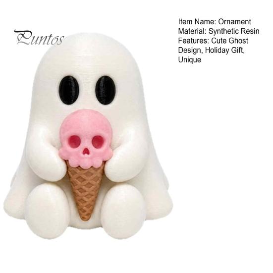 Artistic Resin Craft Gift Ice Cream Ghost Figurine, Cute Spooky Desk Decor for Summer Table Centerpiece Home, Soft Halloween Ornament, Festive Friends