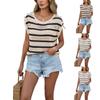 Women's Striped Crochet Knit Tank Top, Sleeveless Neck Summer Sweater Vest With Shoulder Buttons