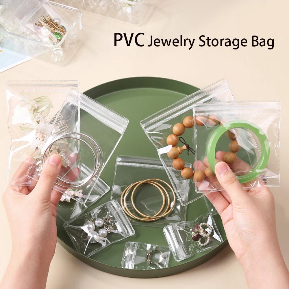 10-100 pièces 0,44 mm PVC Transparent Sac de Rangement pour Bijoux 5x7-10x26cm Boucles d'oreilles Colliers Montres Bagues Bracelets Sac d'Emballage Scellé
