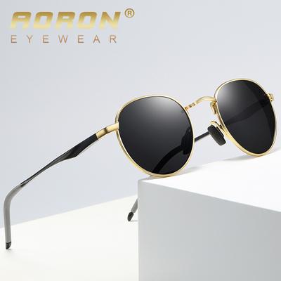 aoron Occhiali da sole polarizzati rotondi Montatura in metallo Occhiali dal design vintage Occhiali da guida per esterni Occhiali da sole antiriflesso UV400
