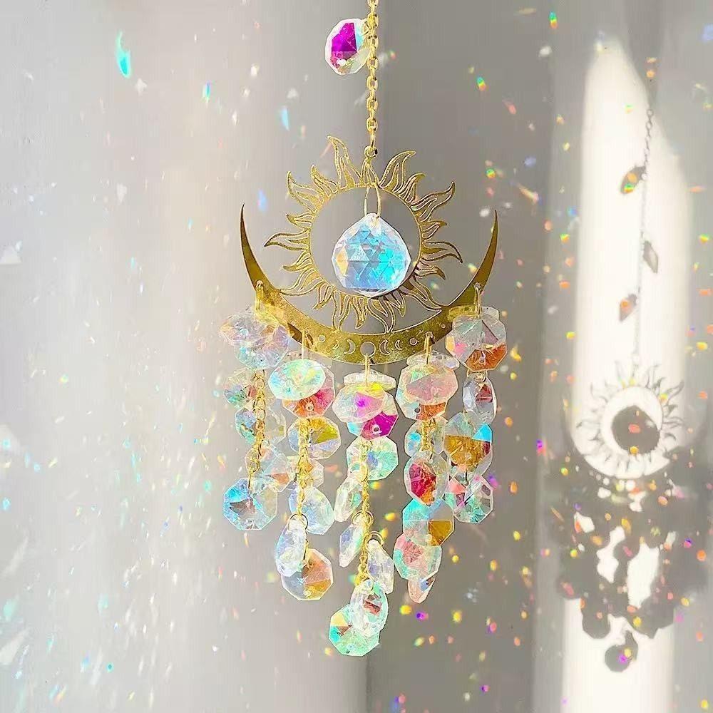 Handmade Crystal Sun Catcher Rainbow Prism Rainbow Prism Window Hanging Sun Moon Pendant Women