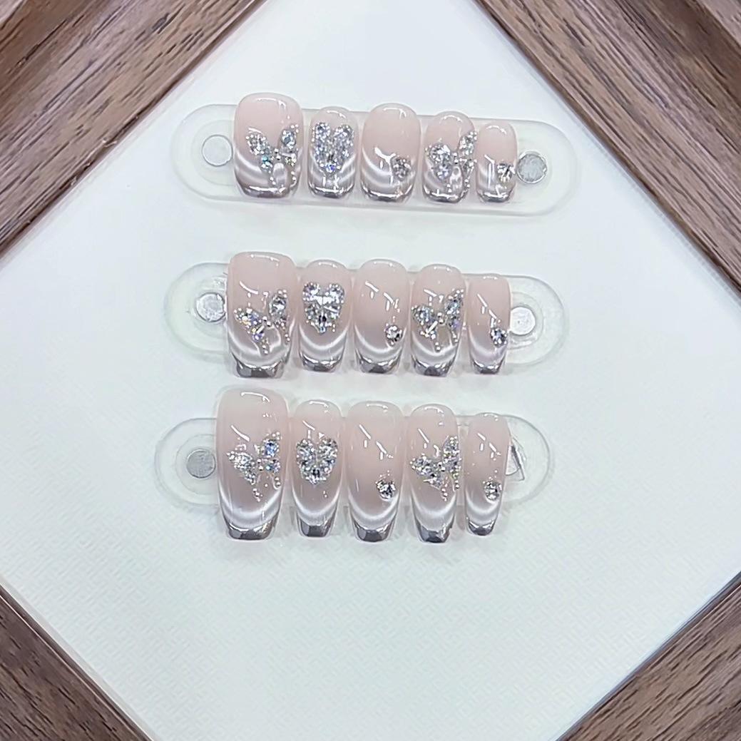 

Hand-wearing Armor Magic Butterfly High-end Zircon Diamond Butterfly French Cat Eye Nail Patch Large L