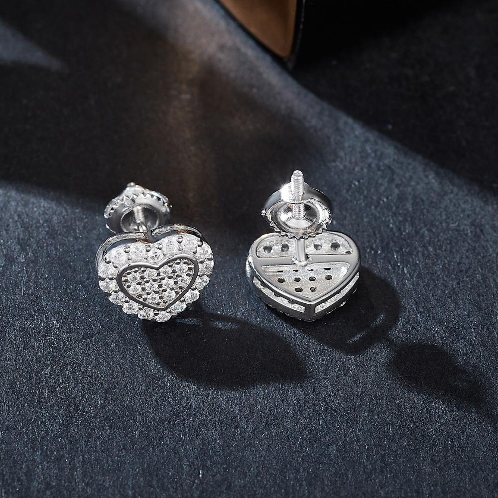 Heart Real Moissanite Women's Stud Earrings 14K White Gold Plated Earring