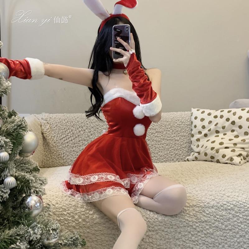 Lingerie Bunny Christmas Dress Sexy Uniform Seduction Passion Dress Small Breasts New Robe Women