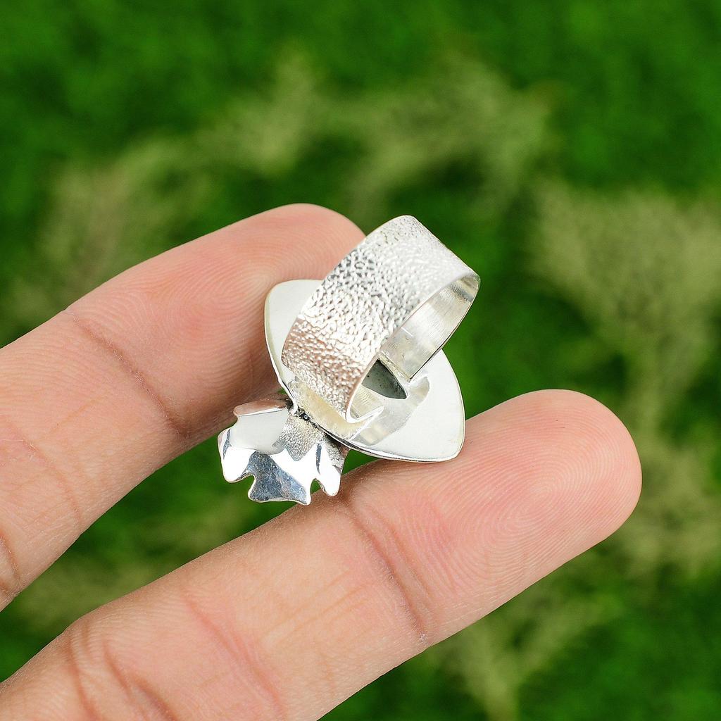 Natural Larimar Gemstone 925 Silver Promise Flower Ring Size 6.75 For Girls