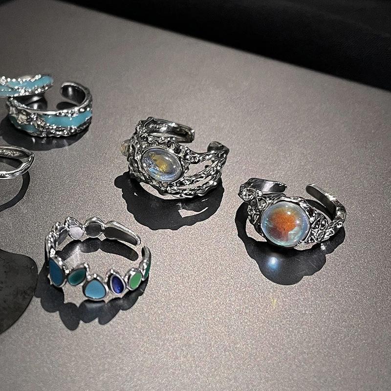 Niche Design Moonstone French Irregular Simple High-End Light Luxury Spanish Open Ring Women