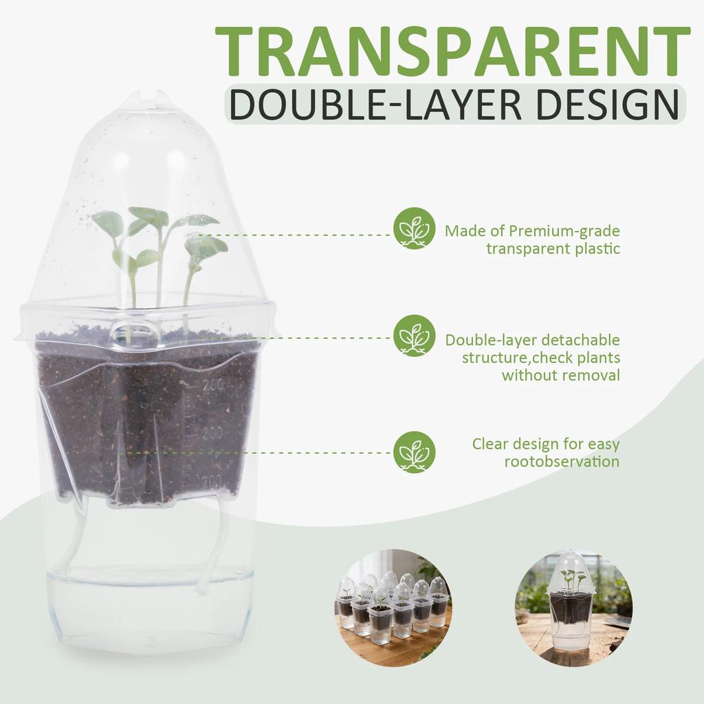 12Pcs Self Watering Flower Pot 7 inch Plastic Clear Plant Nursery Pots with Humidity Dome Small Gardening Pot Garden Accessories