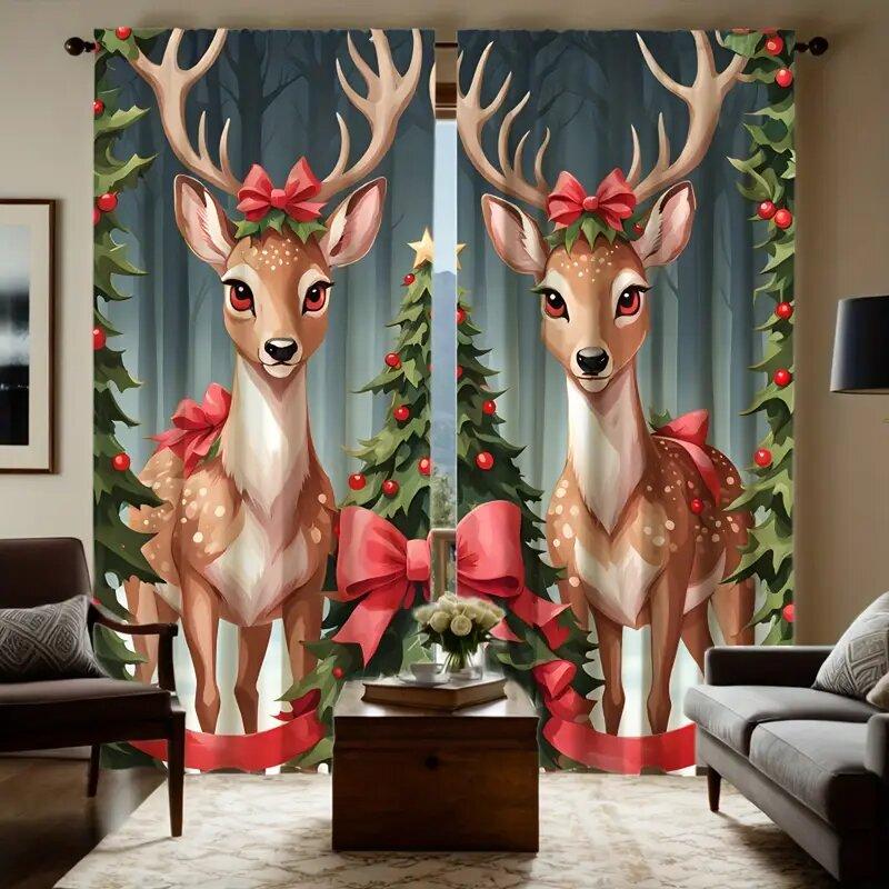 Christmas cartoon reindeer print curtains   Christmas decorations   bedroom and living room   home decoration   room decoration