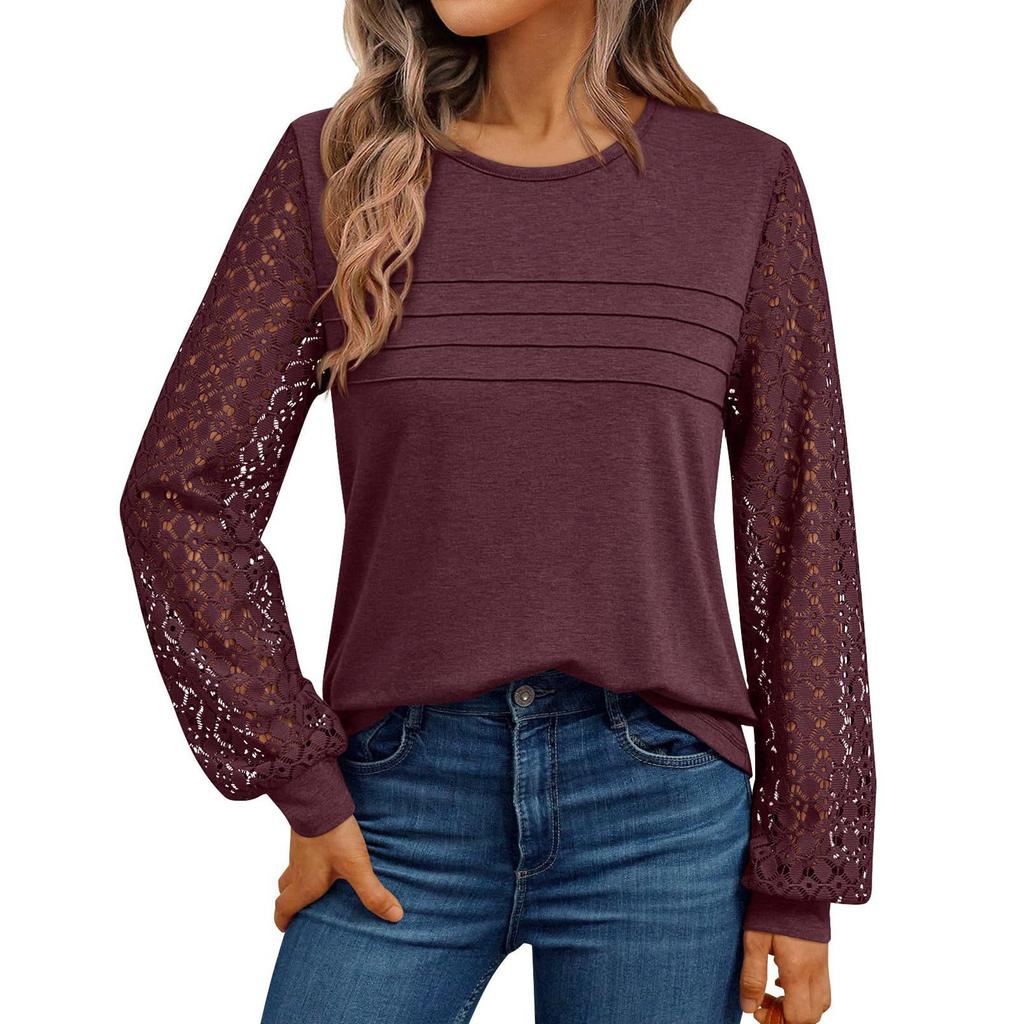 Womens Long Sleeve Work Shirts Lace Tops Fall Fashion Lightweight Sweaters Business Casual Blouses
