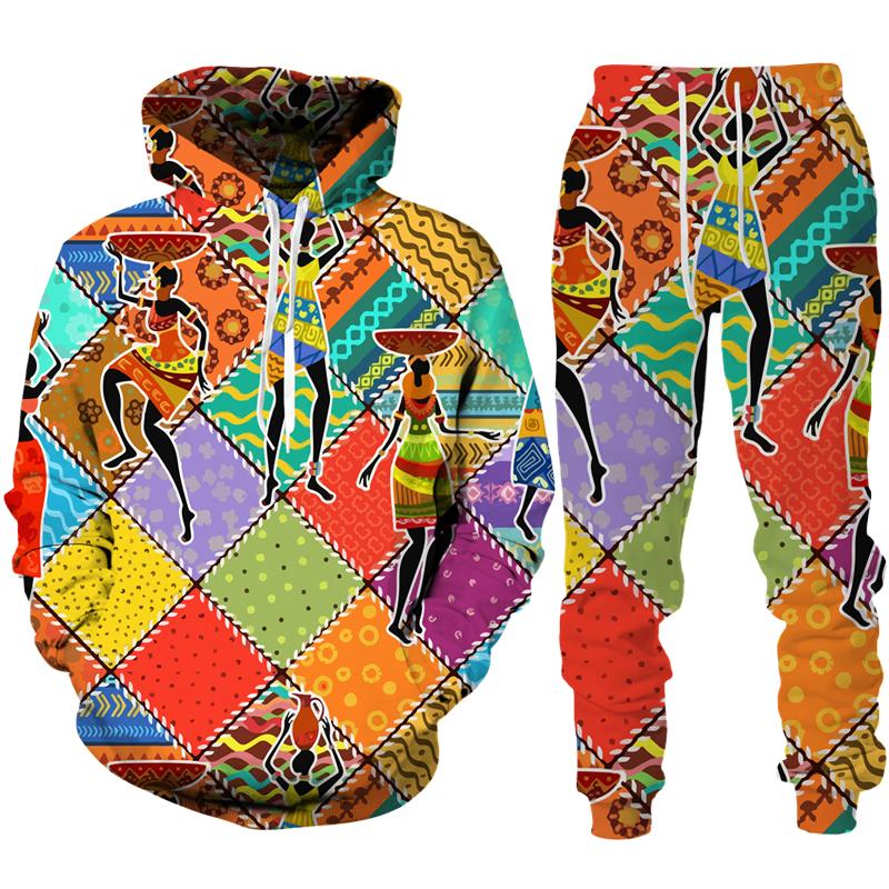 Frühling Herbst Afrikanischer Stil 3D Druck Trainingsanzug Set Mann Frau Hoodie + Hose 2-teilige Sets Dashiki Ethnisch Lässig Pullover Streetwear