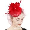 European And American Retro High-Quality Hemp Yarn Headgear Catwalk Bride Feather Hair Accessories Burgundy Top Hat